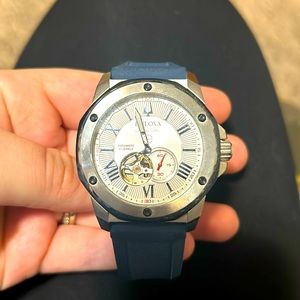 Men’s Bulova Men’s Marine Star Automatic Blue Watch with Silicone Strap 45mm